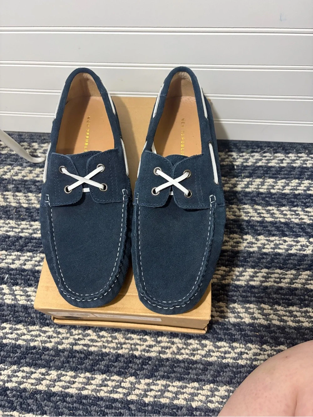 Men's Navy Leather Boat Shoes - Classic Slip-On Deck Style